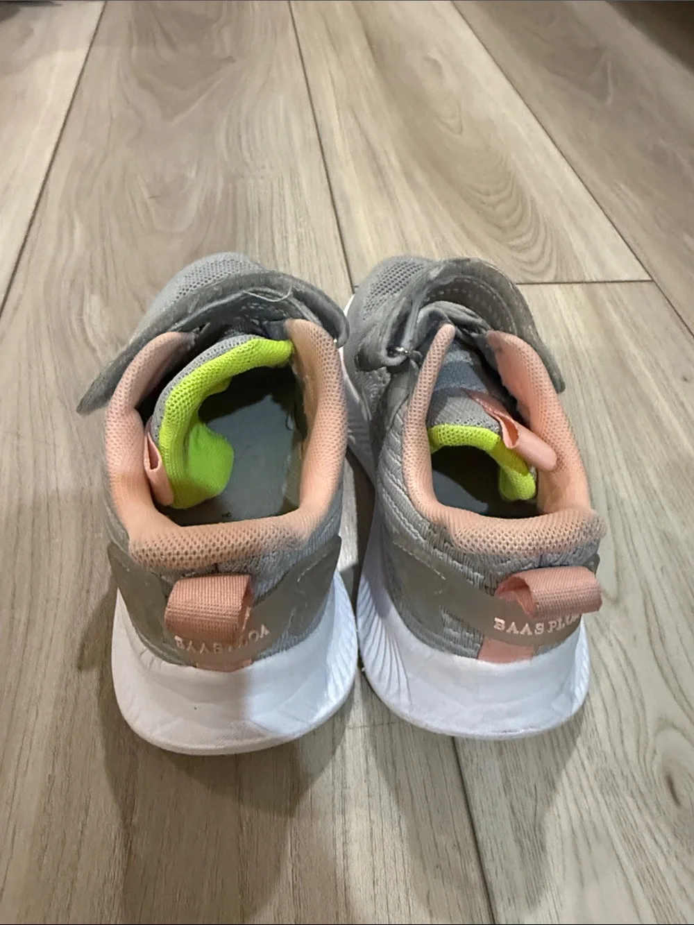 Kids Gray and Pink Sneakers with Neon Accent — Easy Hook-and-Loop Fit